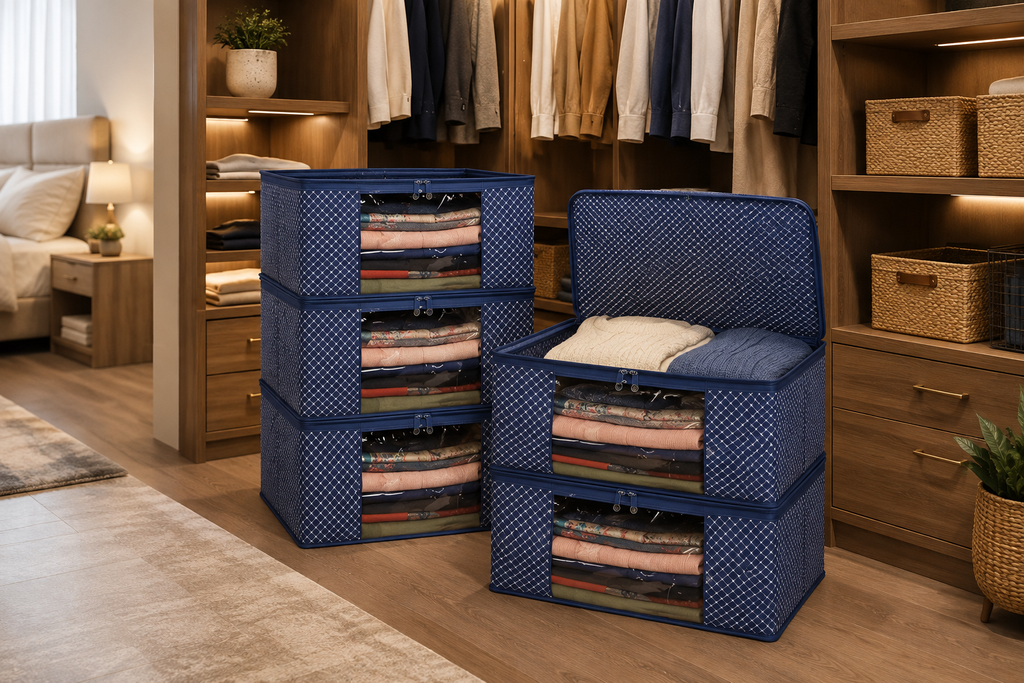 Premium Set of 6 Foldable Clothes Storage Bags with Transparent Window